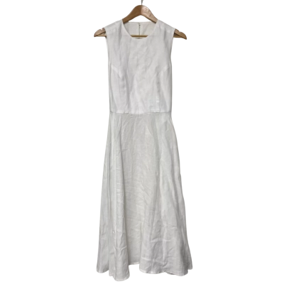 Many Peaks Assembly Tie Side Linen Dress  Size 10 White 
