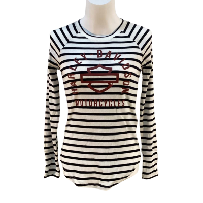 Harley Davidson Womens Size XS Long Sleeve Top Black  / Striped / White BNWT