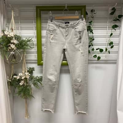 Monari Womens  Size 10 Distressed Jeans Grey 