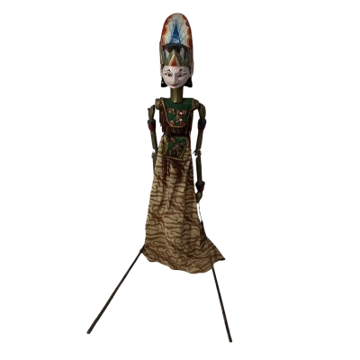 Vintage Indonesion Wooden Rod Puppet with Painted Face