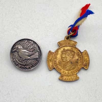 Two Vintage Medals/Pins - War Widows Guild & 1937 Australia Celebration