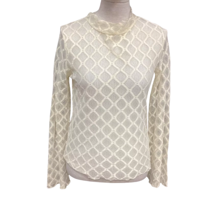  Simonett  Size M / S Long Sleeve Sheer Lace Top Beige 