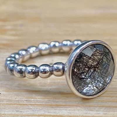 Pandora Sterling Silver Grey Diamante Ring (Stamped 925, ALE)
