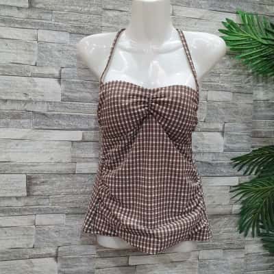 Target Womens  Size 12 Halter NeckTop Brown / Checked / White 