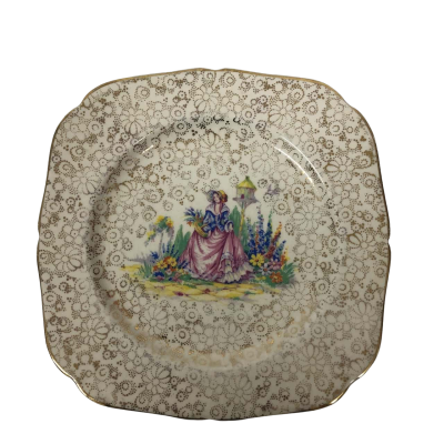 H & K Tunstall 'Lady In Garden' Side Plate - Staffordshire England VINTAGE