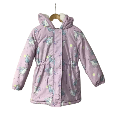 Disney Kids Size 8 pale Pink / Frozen Print Zip Front Fleece Lined Hooded Jacket
