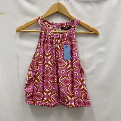 Sportsgirl Women's Linen Blend Size 12 Cropped Top Multicoloured RRP$50