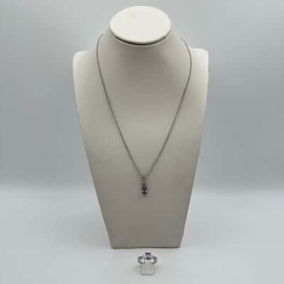 Natalyia V Collister Sparkly Purple & Clear Stone Necklace & Ring Set