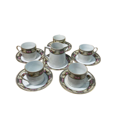 Rare Vintage Victoria China Czechoslovakia Miniature Tea Cup and Saucer set of 5 w/ Extra Saucer and a Creamer Pot