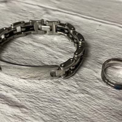 Mens stainless steel bracelet and ring 