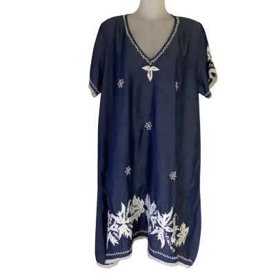 RUBY YAYA.  Denin Blue Embroidered Kaftan.   Size 2XL/ 18
