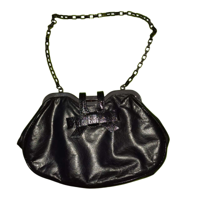 Mimco Black Leather Handbag Silver Aged Clasp Bow Medium Chain