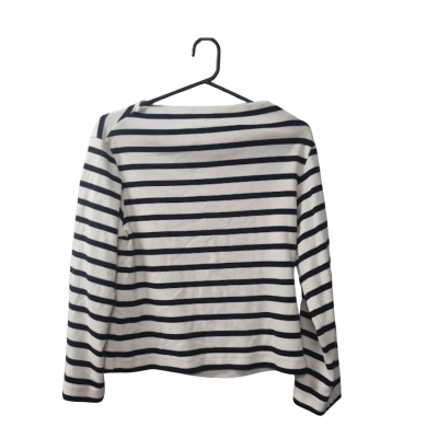 COS Women's Size XS Long Sleeve Top Cream / Navy Blue / Striped 