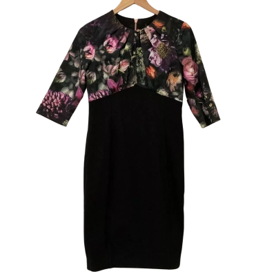 Ted Baker Shadow Flora Gathered Women’s Dress Size 3 | Black Flora | Brand New | RROP $ 399