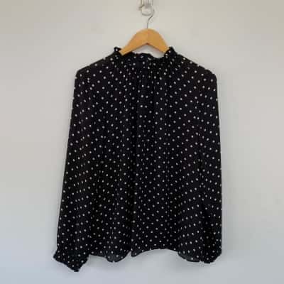 Portmans Black Peony Spot Long Sleeve Blouse Top Size 14 