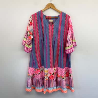 Ruby Yaya Colourful Print Short SLeeve Corfu Mini Dress Size XL 