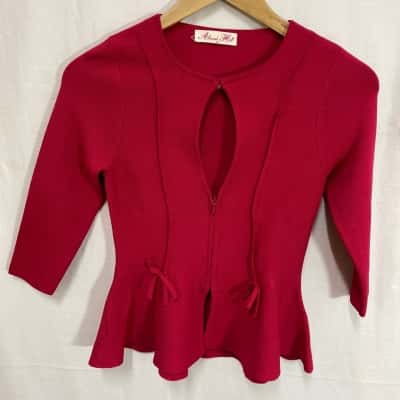 Alannah Hill Size 10 Pink Peplum Knit Cardigan 