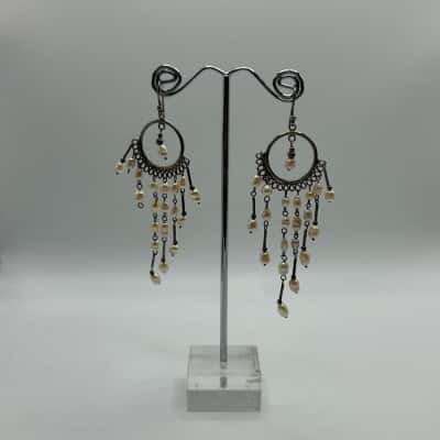 925 Sterling silver and freshwater pearl chandelier dangle earrings 