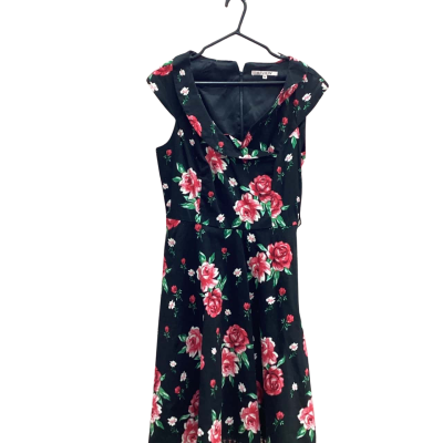 Review Womens Size 14 Black Floral Midi Dress