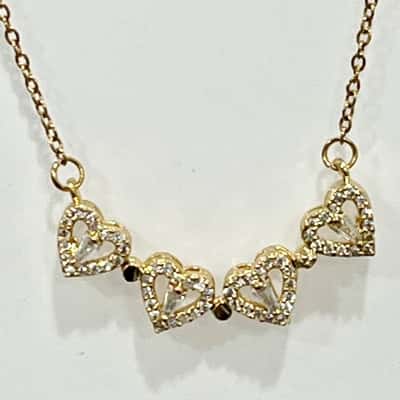Gold Stainless Steel Love Heart Diamontee Necklace 