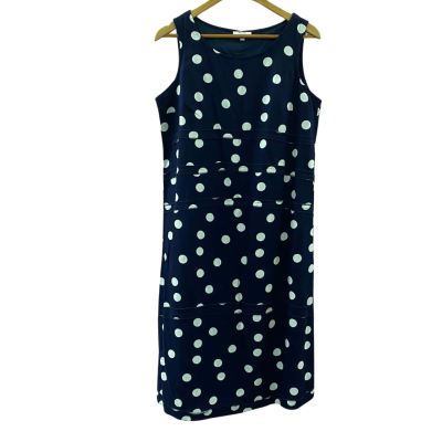 W. Lane Womens Size 10 Sleeveless Dress Navy Blue with White polka Dots 