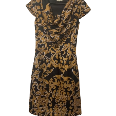 Womens Laura Ashley Size 8 Short Sleeve Dress  Black  / White / Yellow 