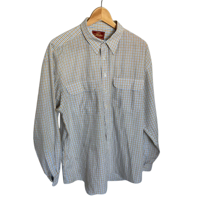 Bisley  Mens  Size 44 / XL Checked Shirt / Long Sleeve Shirt Blue / Gold / White 