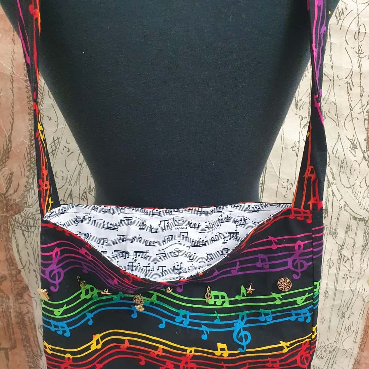 Music Repeat Pattern Rucksack Up cycled Sheet Music Bag(s)