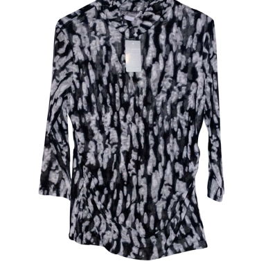 Liz Jordan Women's Size M Black-White Turtle Neck Mesh Print 