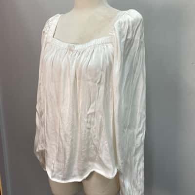 Seed Heritage Womens  Size 14 Sateen Long Sleeve Top Off White 