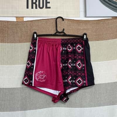 Aussie footy shorts Womens  Size XXL Gym Shorts Black  / Maroon / Pattern 