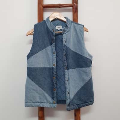 Seed Heritage Women's Size 10 Blue Denim Patch Quilted Vest 