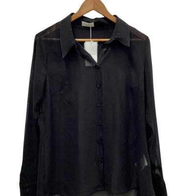 Kookai Womens Size 12 Long Sleeve Transparent Shirt Black RRP $150.00