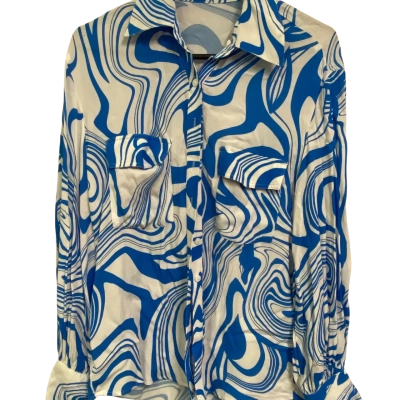 Sheike Womens  Size 8 Long Sleeve Shirt Blue / White 