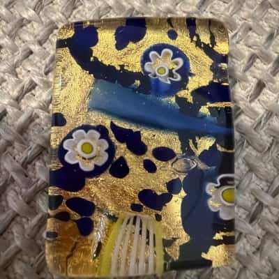  Unique Handmade Art Glass Piece – Blue Gold Millefiori Floral Design