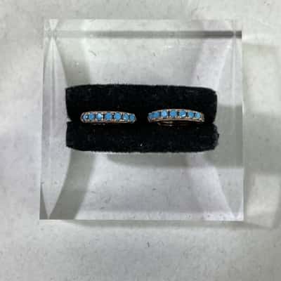 925 Marked Hoop Kids Earrings w/ Blue Stones 