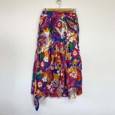 Boom Shankar Colourful FLoral Wrap Midi Skirt  Size 12 