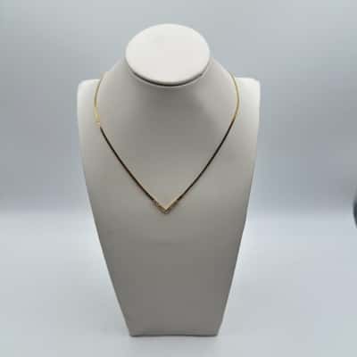  Avon Necklace Gold Tone Flat Chain V Shape With Clear Rhinestone 