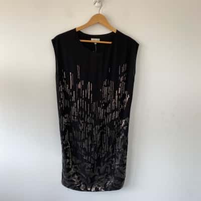 Grace Hill Black Beaded Shift Sleeveless Mini Dress Size 10 