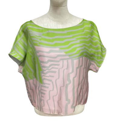 Emporio Armani 100% Silk  Size 44 Short Sleeve Top Green / Grey / Pink  