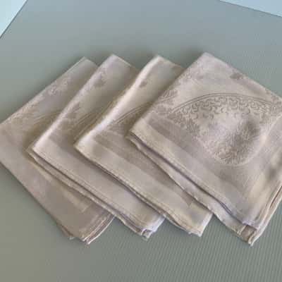 Vintage Cream Damask Cloth Napkins - Set of 4