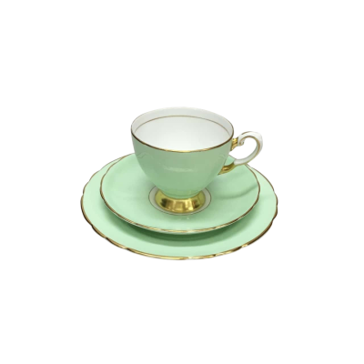 Vintage Royal Tuscan Mint Green Teacup Trio Set With Gold Gilding