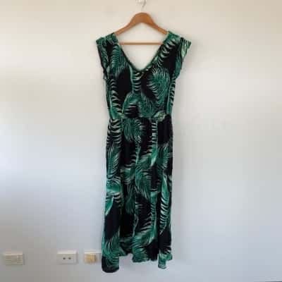 Rockmans Green Leaf V Neck Shir Maxi Dress Size 10 