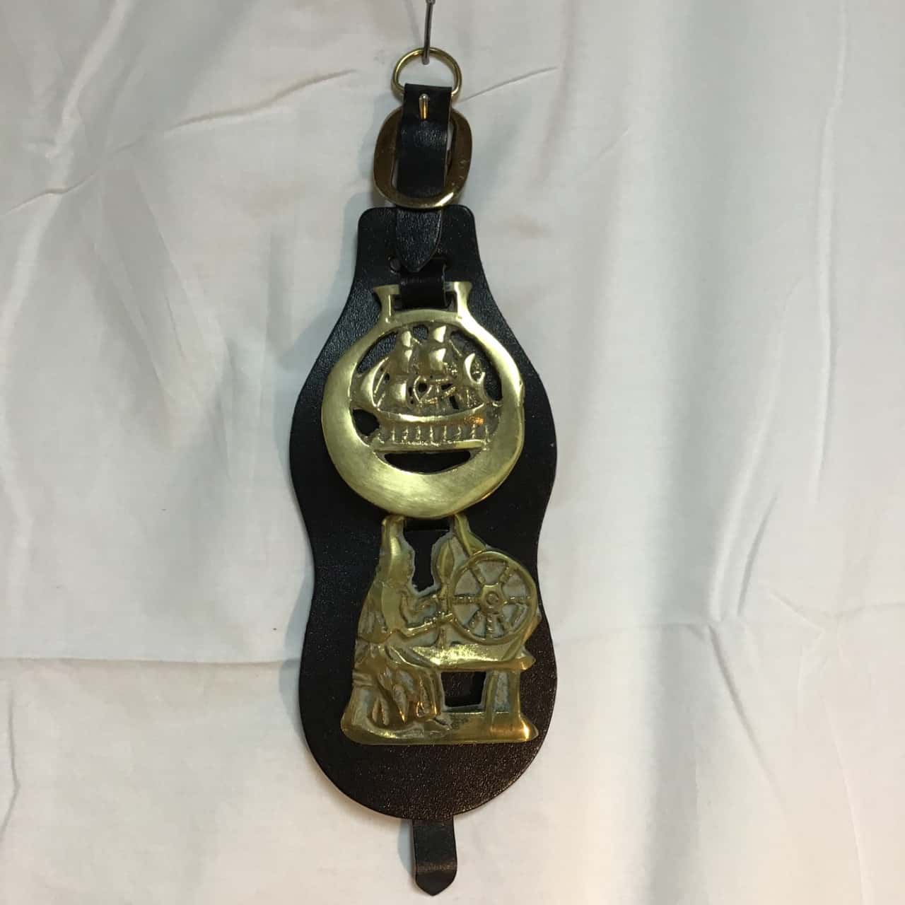 Vintage 23 Horses Harness Brasses On Leather Strap