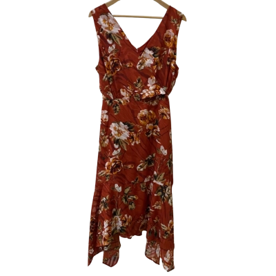 Liz Jordan Size 18 Maxi Dress Burnt Orange / Floral 