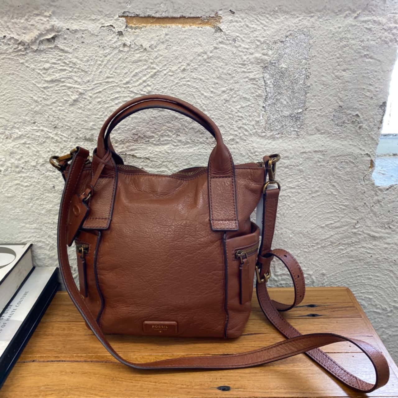 Womens Fossil Tan Tumbled Full Grain Leather Across Body Bag(s)