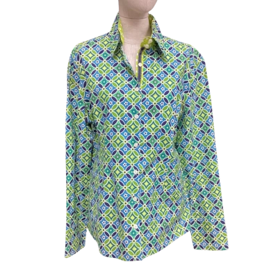  Hitch key & Harrow Size 18 Long Sleeve Shirt Blue / Green / Pattern 