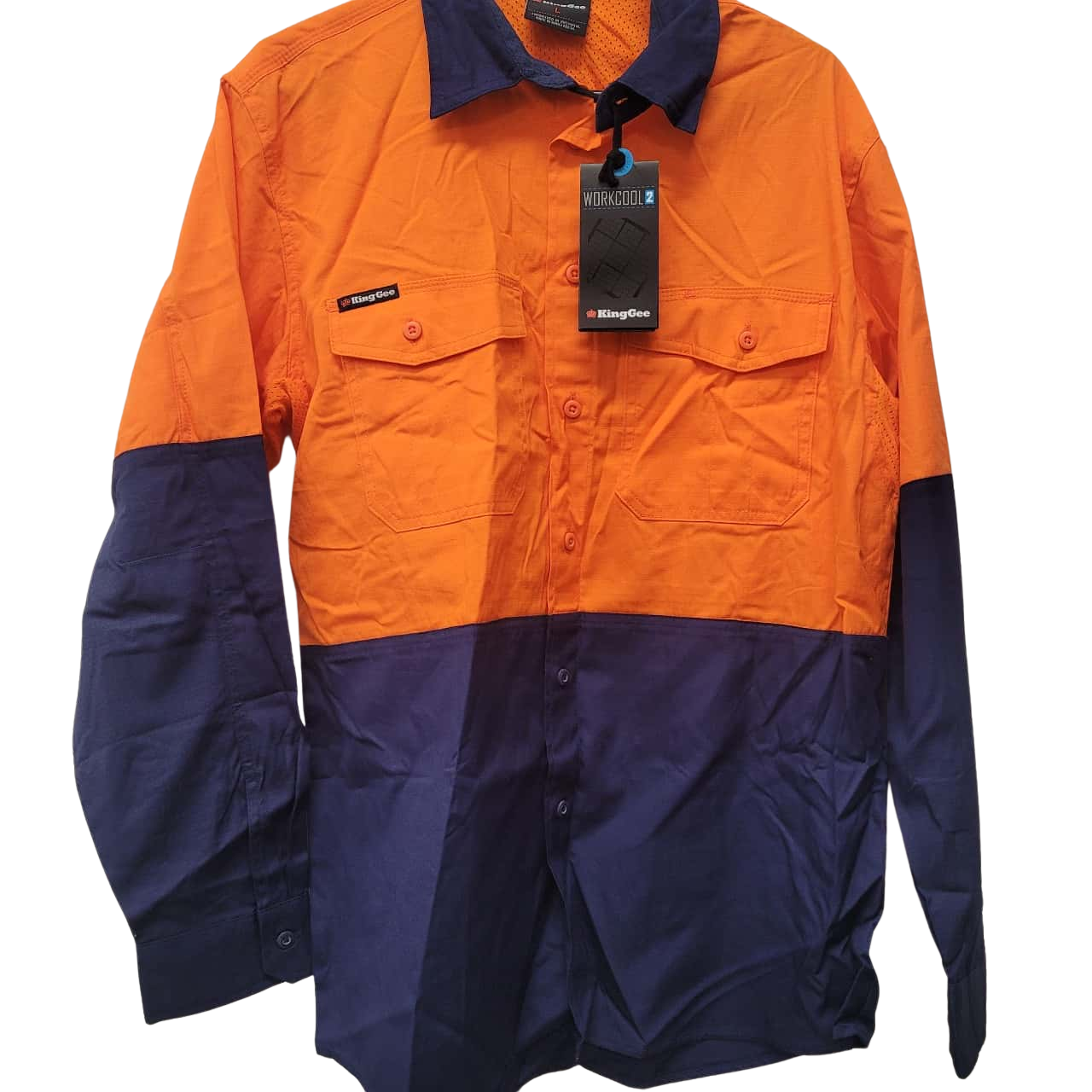 KingGee Mens Size L Navy Orange Work Shirt