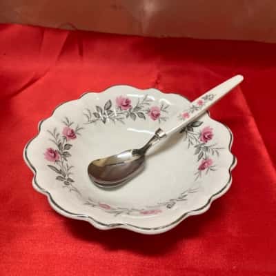 Vintage Myotts England floral Jam dish with matching spoon