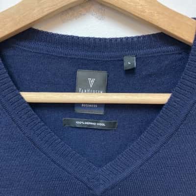 Van Heusen Mens  Merino woolSize L V-Neck Jumper Navy Blue 